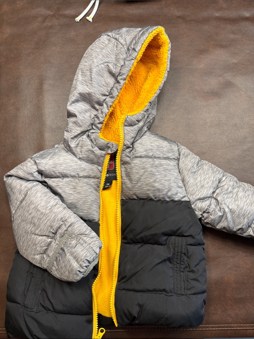 Swiss Tech Gray & Black Kids Puffer Jacket with Yellow Lining